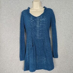 Earth Yoga Blue‎ Hoodie Womens M Gauzey Organic Athleisure Cover Up Sustainable
